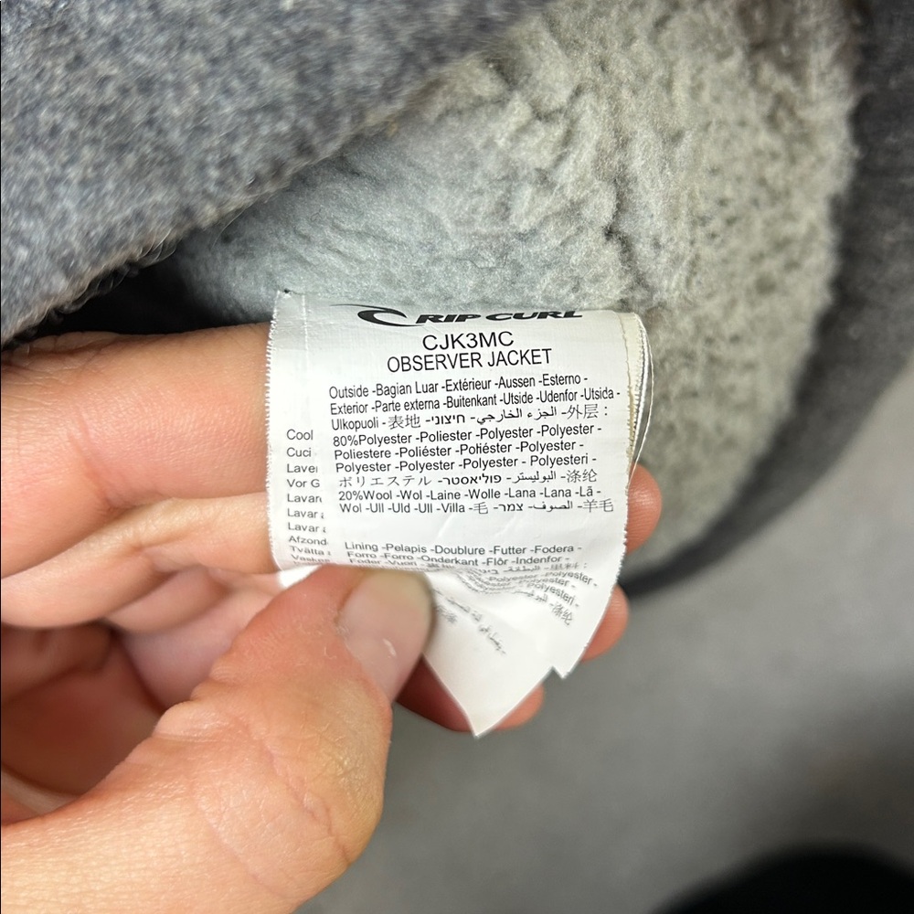 Rip Curl Charcoal Wool Observer Military Jacket Sherpa interior XL - Picture 5 of 6